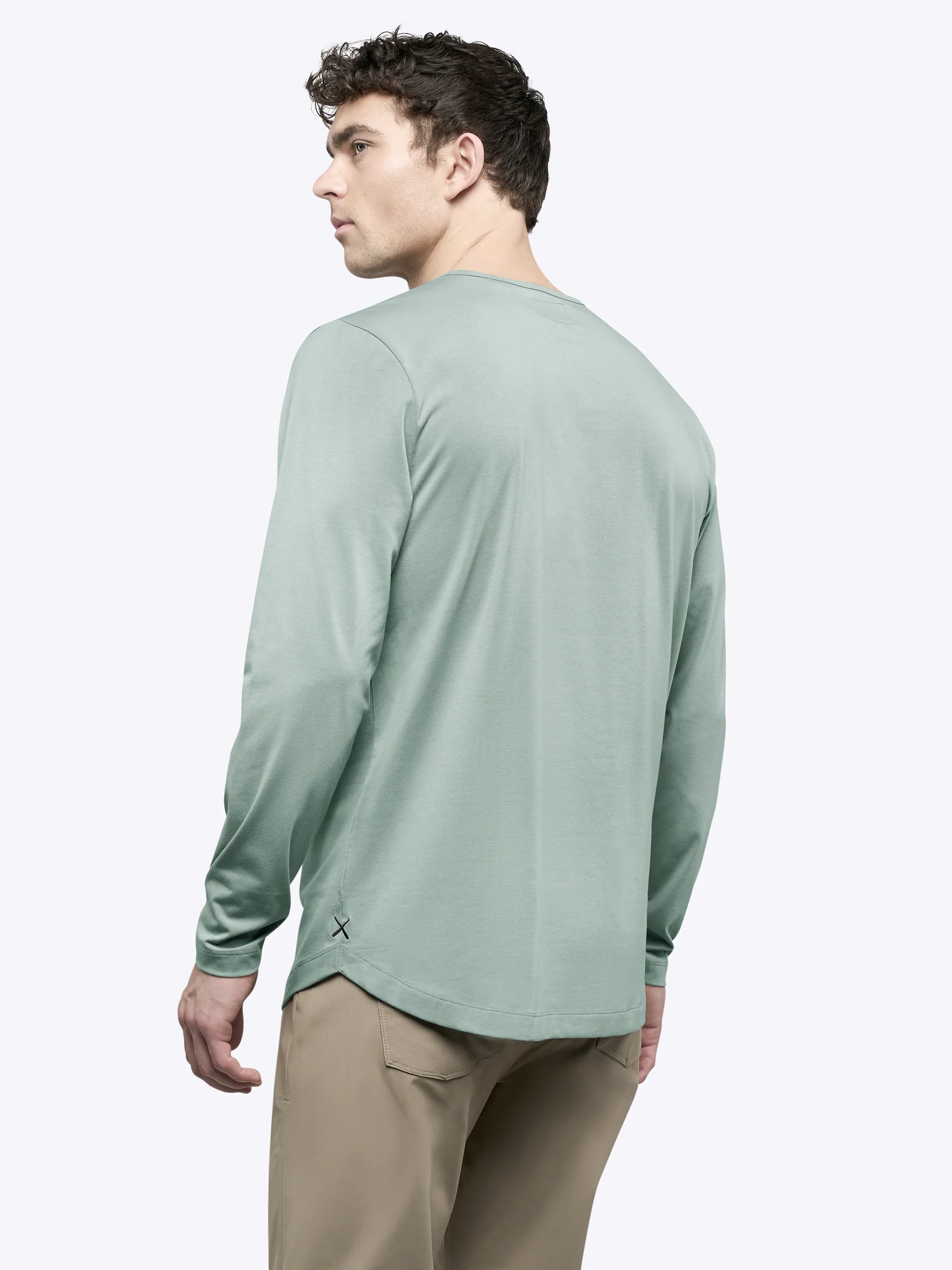 AO Long Sleeve Henley Curve-Hem Tee | Slate Grey Signature-Fit PYCA Pro® - Image 3