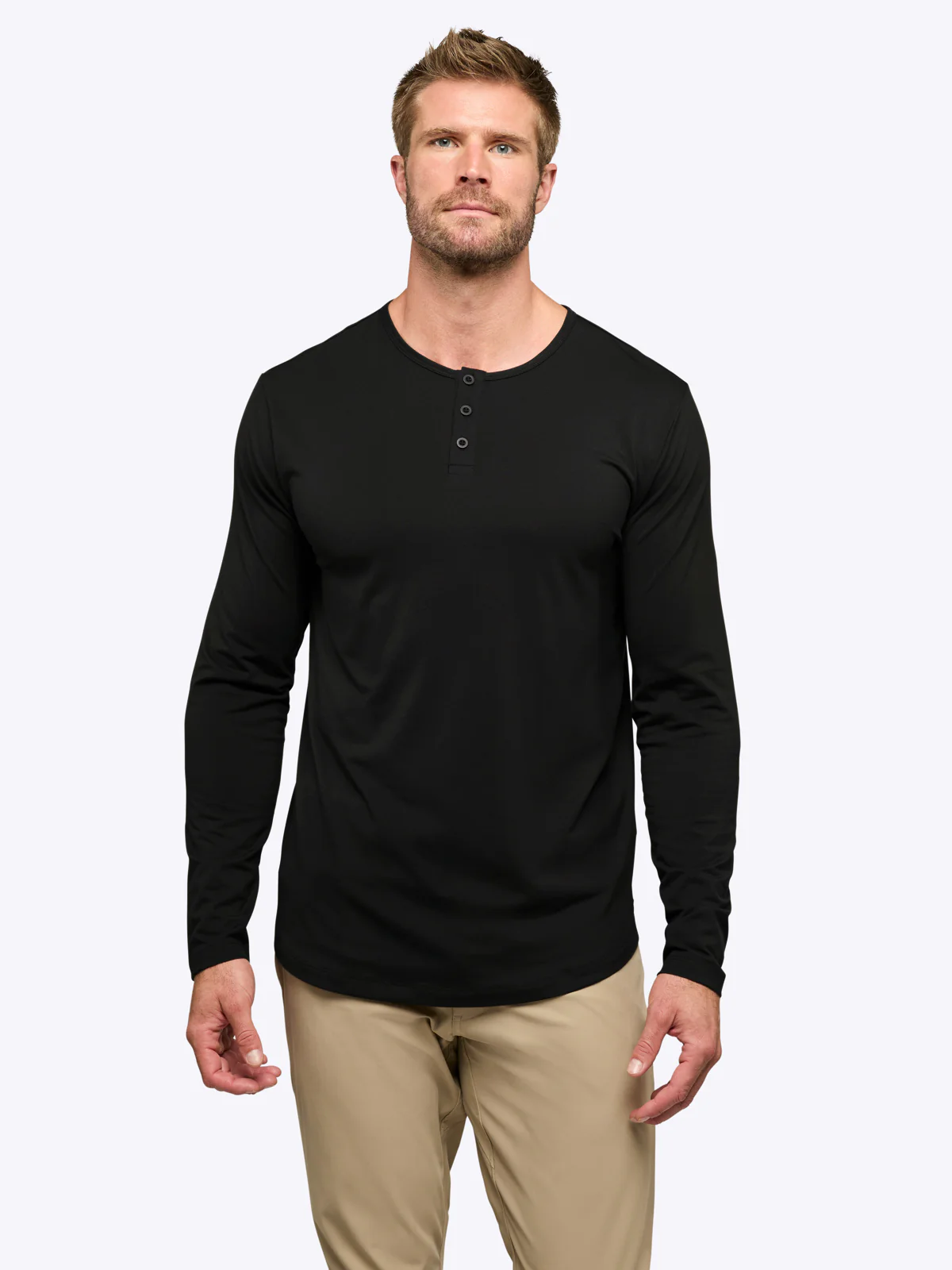 AO Long Sleeve Henley Curve-Hem | Black Signature-fit PYCA Pro® - Image 2
