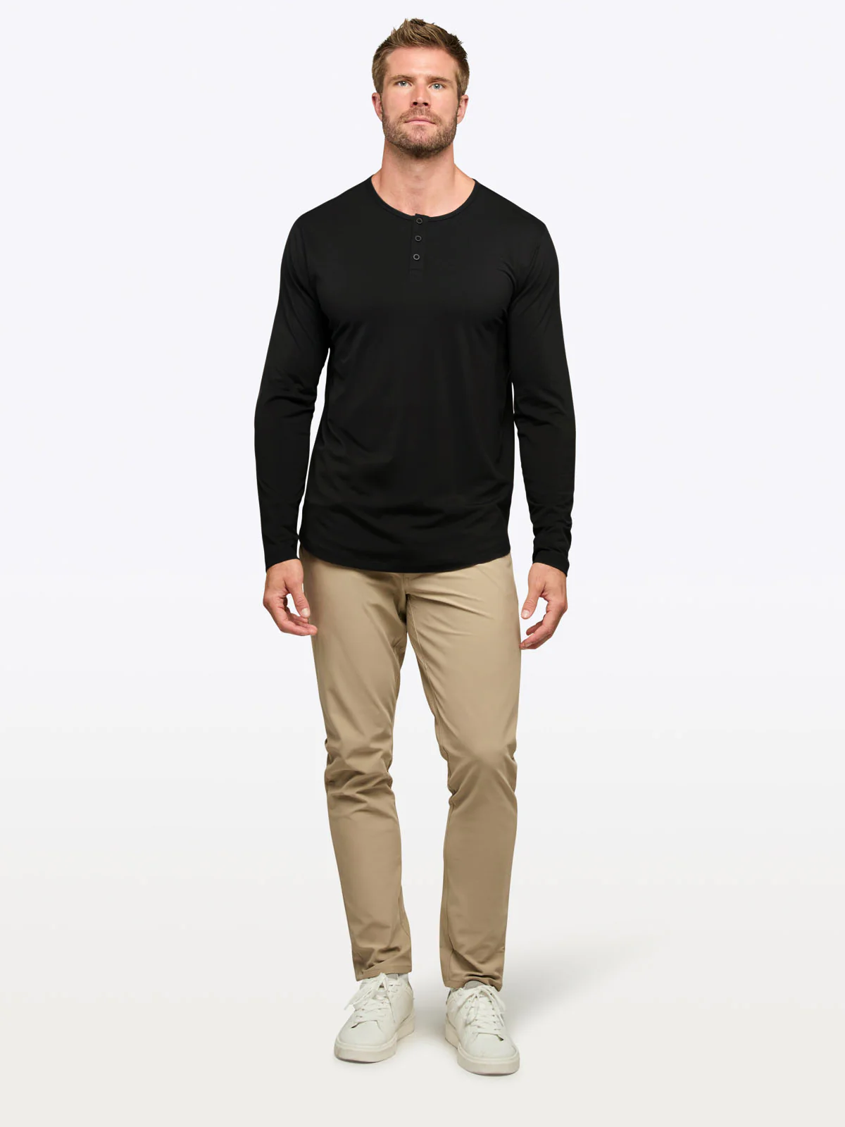 AO Long Sleeve Henley Curve-Hem | Black Signature-fit PYCA Pro® - Image 3